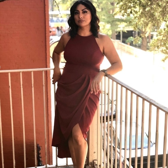 BHLDN Marceau High-Low Crepe Dress in Bordeaux - Picture 2 of 4